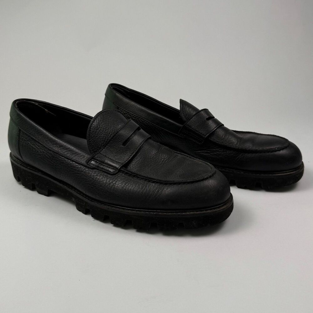 Vince Delmore Penny Loafers Black Leather Lug Sole Chunky Size 12